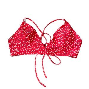 NWOT Romwe Dainty Floral Bikini Top with Lace Up Back (size L)